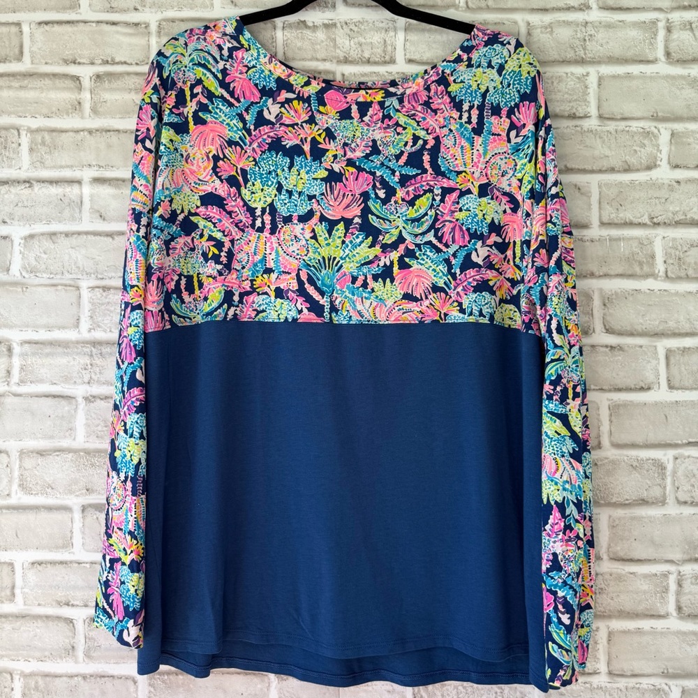 Lilly Pulitzer Finn Top tropical LS stretchy top szXL